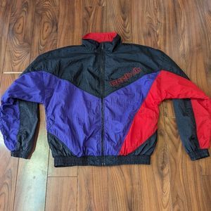 Vintage Reebok Windbreaker Unisex Medium Color Block Logo Spellout 90's Purple